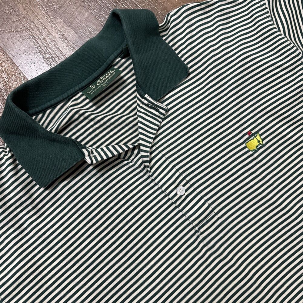 Masters Collection Amen Corner White Green Striped XL Polo Shirt Embroidered
